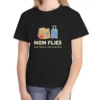 Mom Flies Dad Packs kids tee in Black, Comfort Colors 9018 youth tee, front view