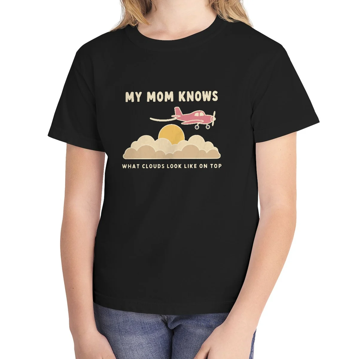 My Mom Knows kids tee in Black, Comfort Colors 9018 youth tee, front view