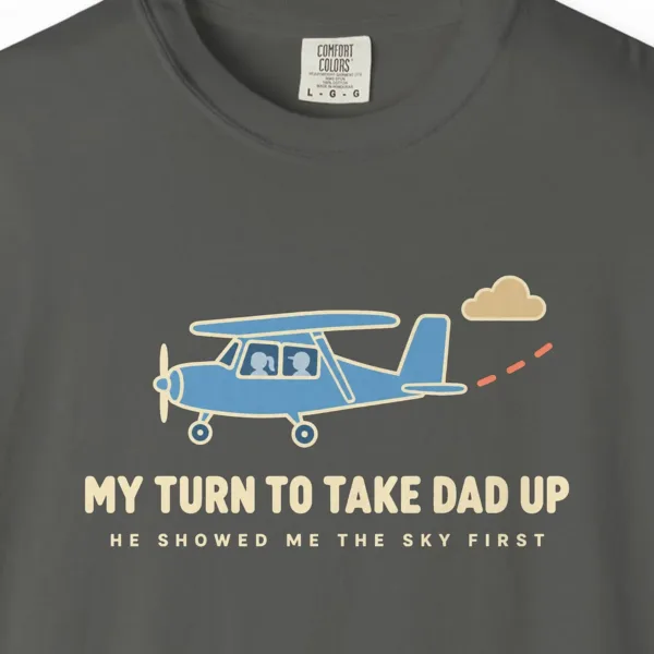 my-turn-to-take-dad-up-tee-pepper-chest My Turn to Take Dad Up Tee in Pepper, close-up