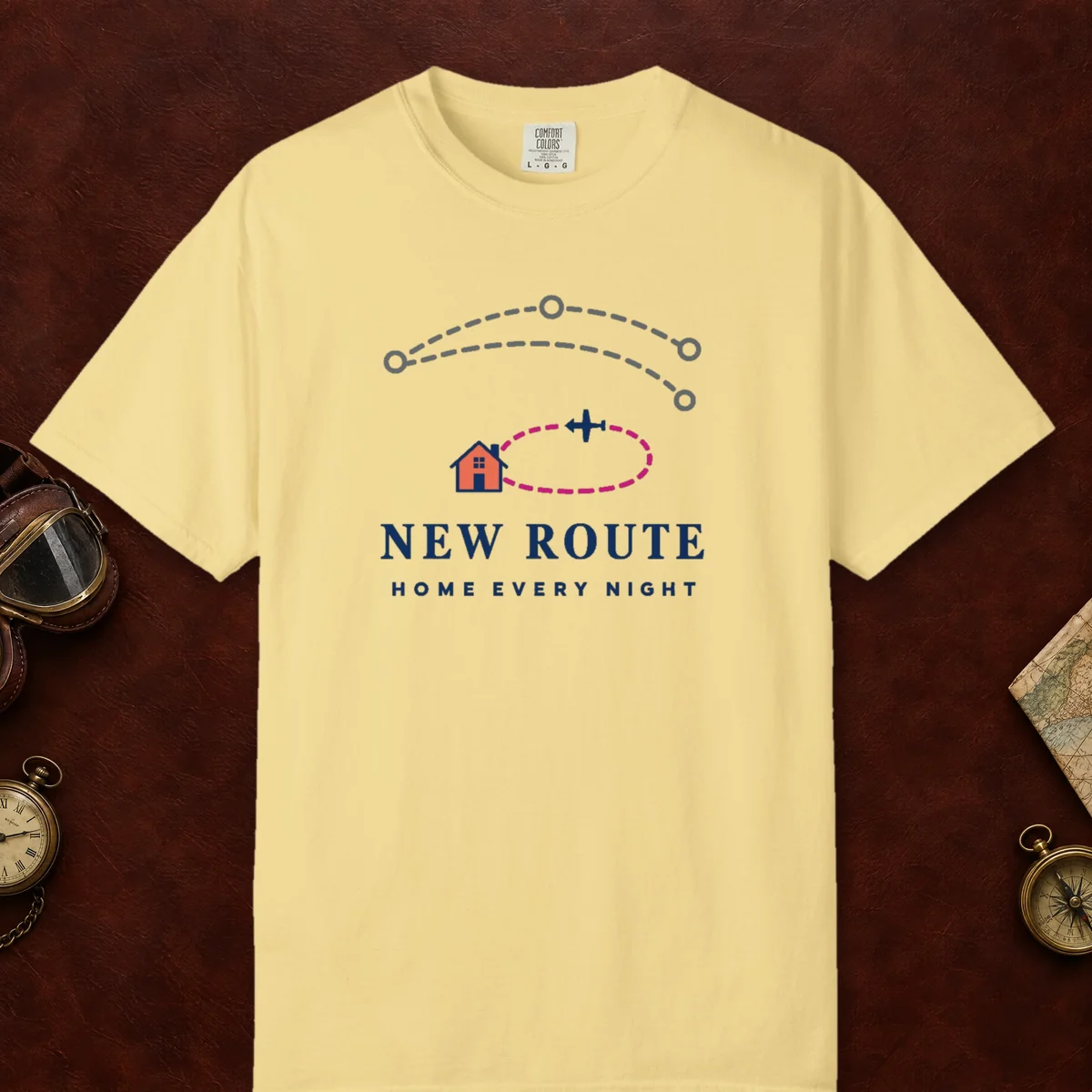 New Route Retirement Tee in Butter, front view