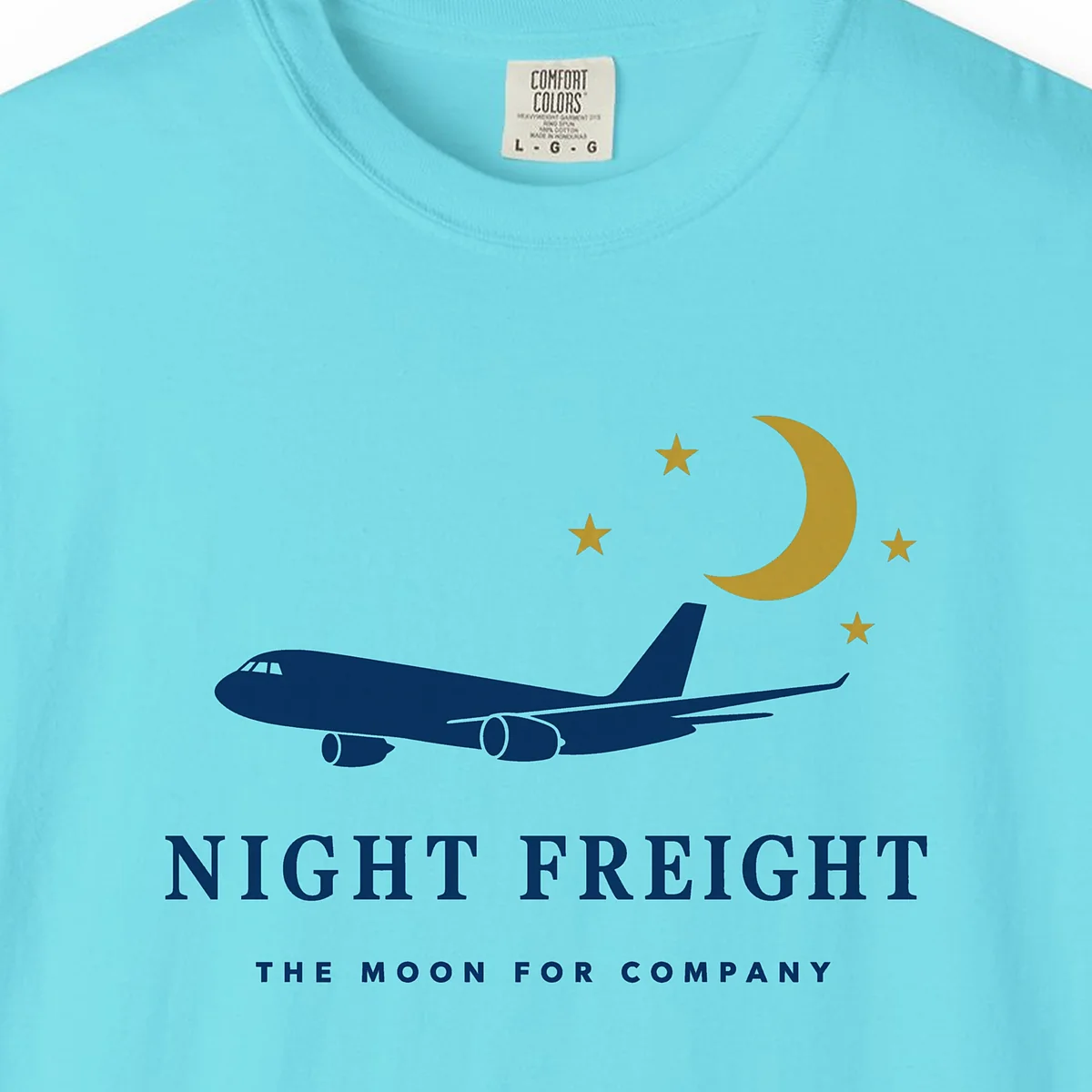 Night Freight Tee in Lagoon Blue, close-up