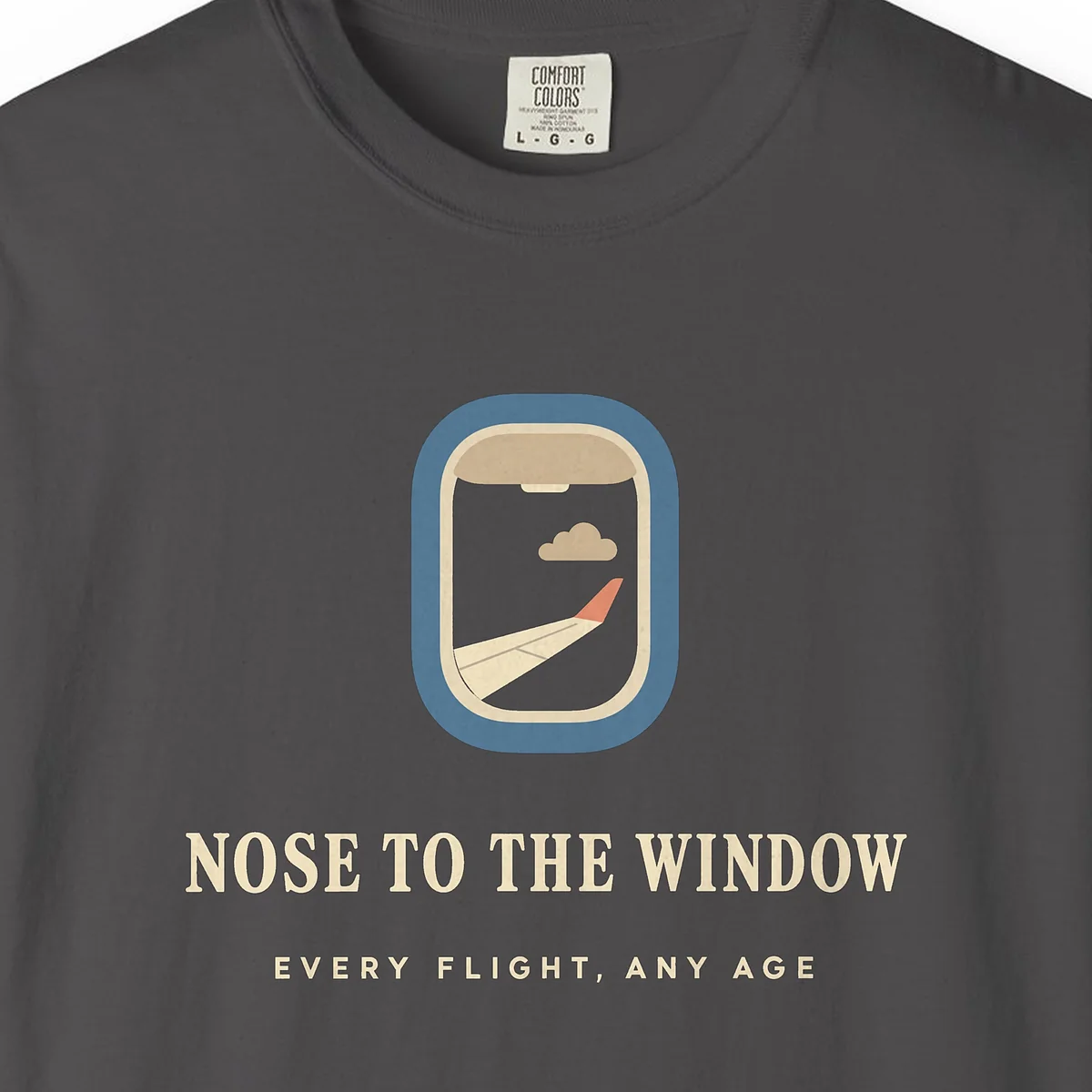 Nose to the Window Tee in Graphite, close-up