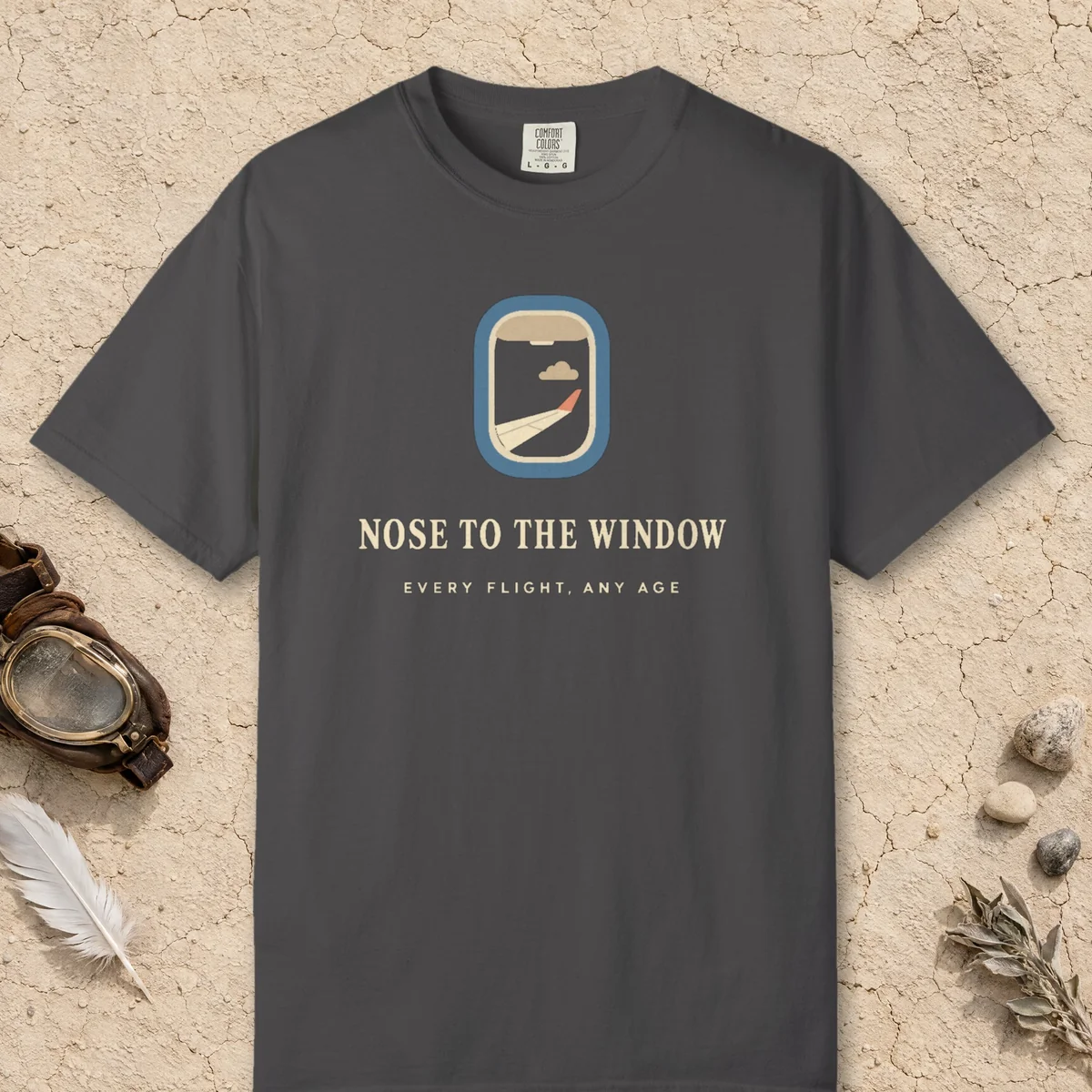 Nose to the Window Tee in Graphite, front view