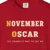 November Oscar Tee in Red, close-up