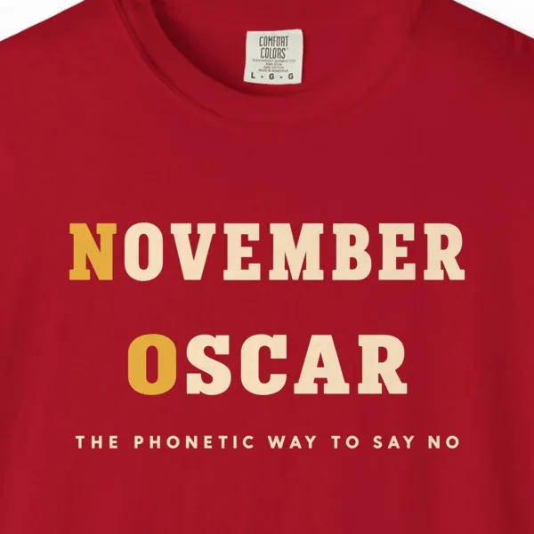 November Oscar Tee in Red, close-up