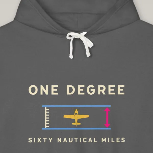 One Degree design on the Comfort Colors 1467 hoodie in Pepper, close-up of the print
