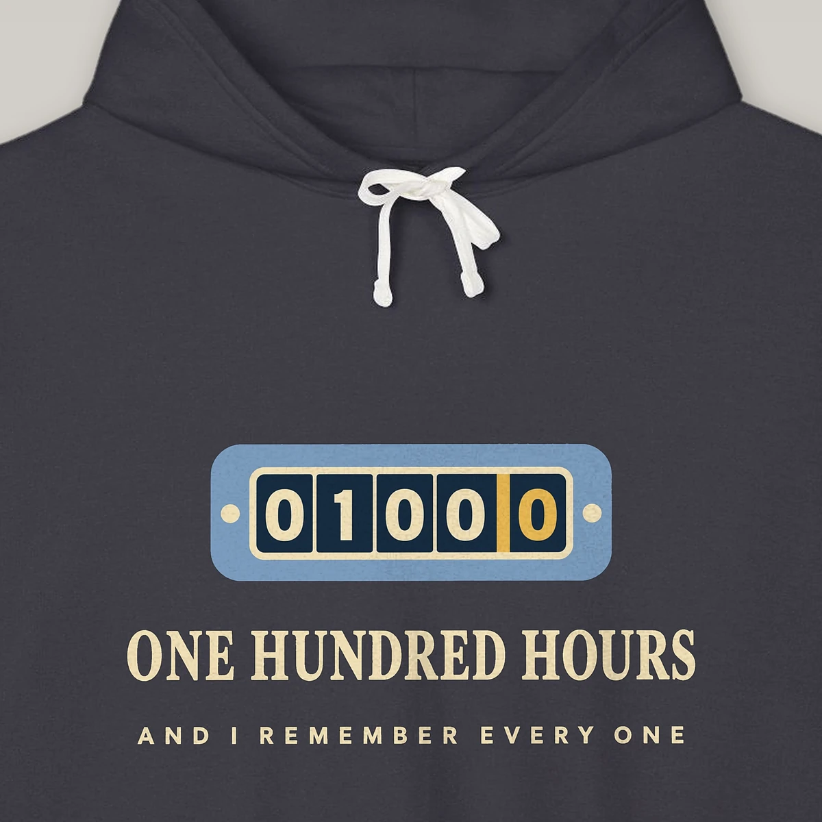 one-hundred-hours-hoodie-black-chest-v1 One Hundred Hours design on the Comfort Colors 1467 hoodie in Black, close-up of the print
