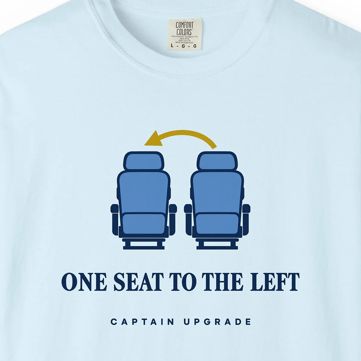 One Seat to the Left Tee in Chambray, close-up