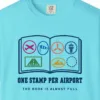 One Stamp per Airport Tee in Lagoon Blue, close-up