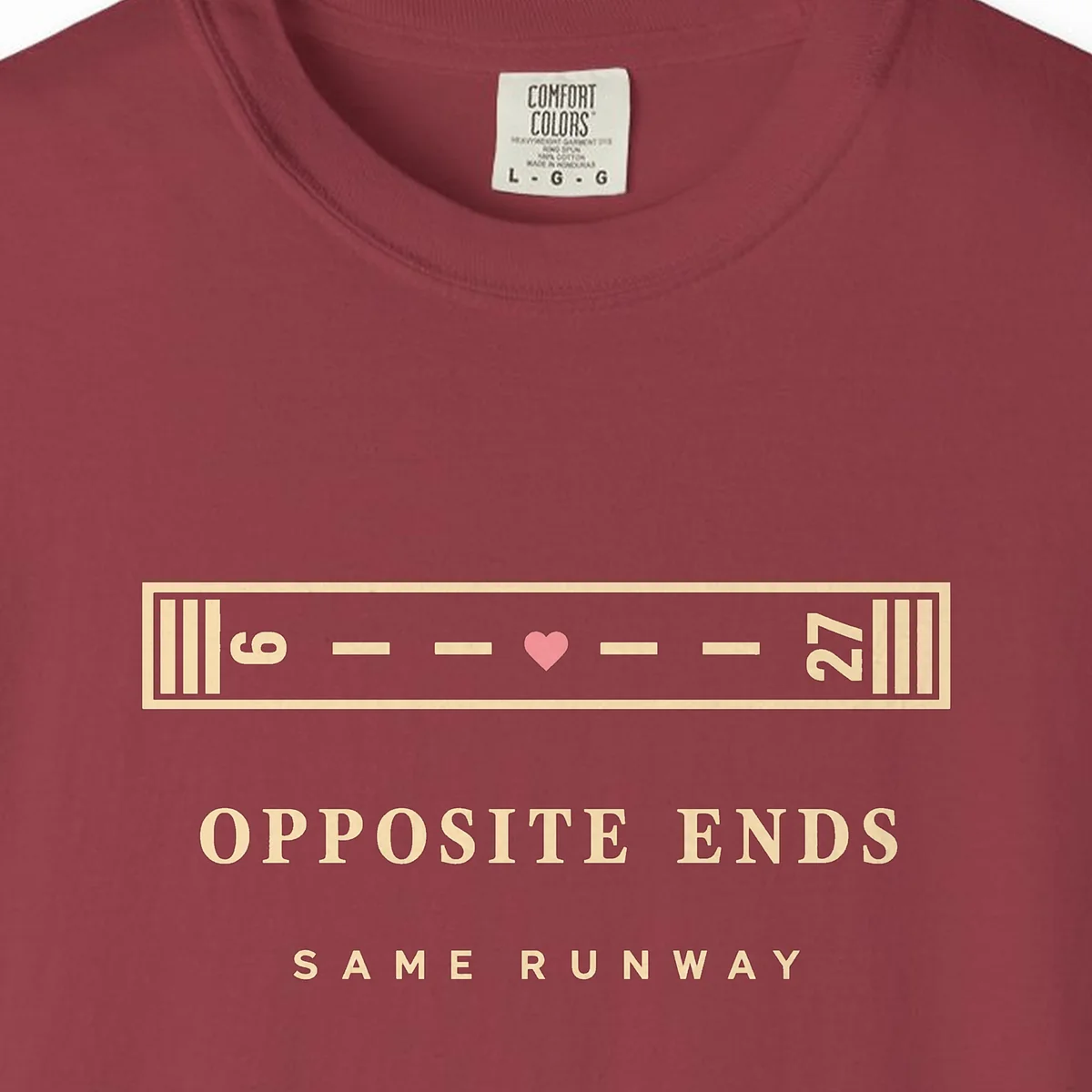 Opposite Ends Runway Tee in Chili, close-up