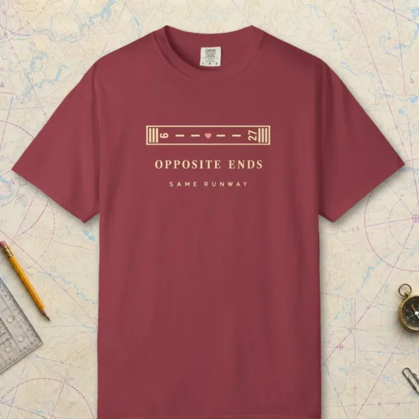opposite-ends-runway-tee-chili-front Opposite Ends Runway Tee in Chili, front view