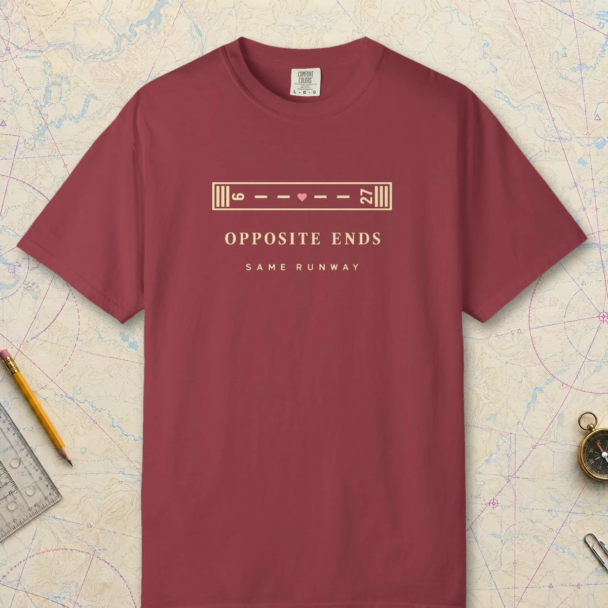 Opposite Ends Runway Tee in Chili, front view