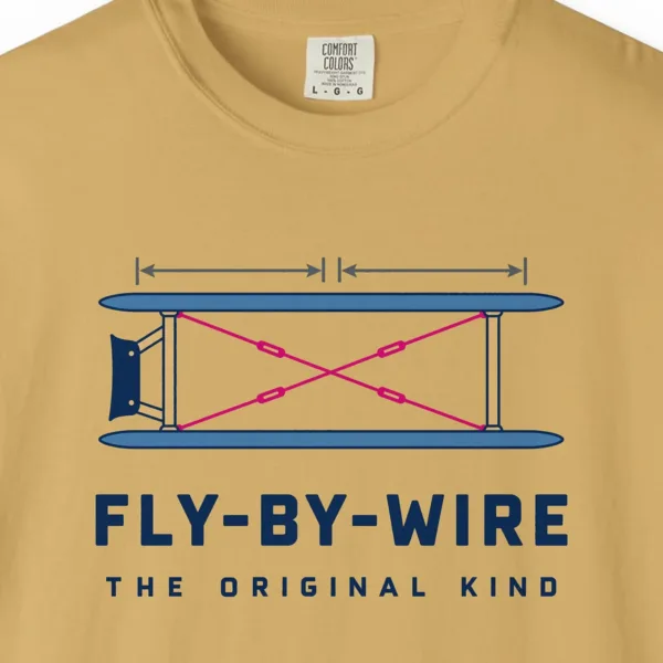 original-fly-by-wire-tee-mustard-chest Original Fly-by-Wire Tee in Mustard, close-up
