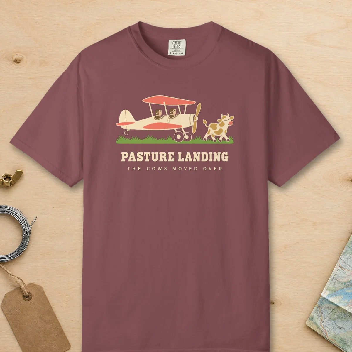 Pasture Landing Tee in Brick, front view