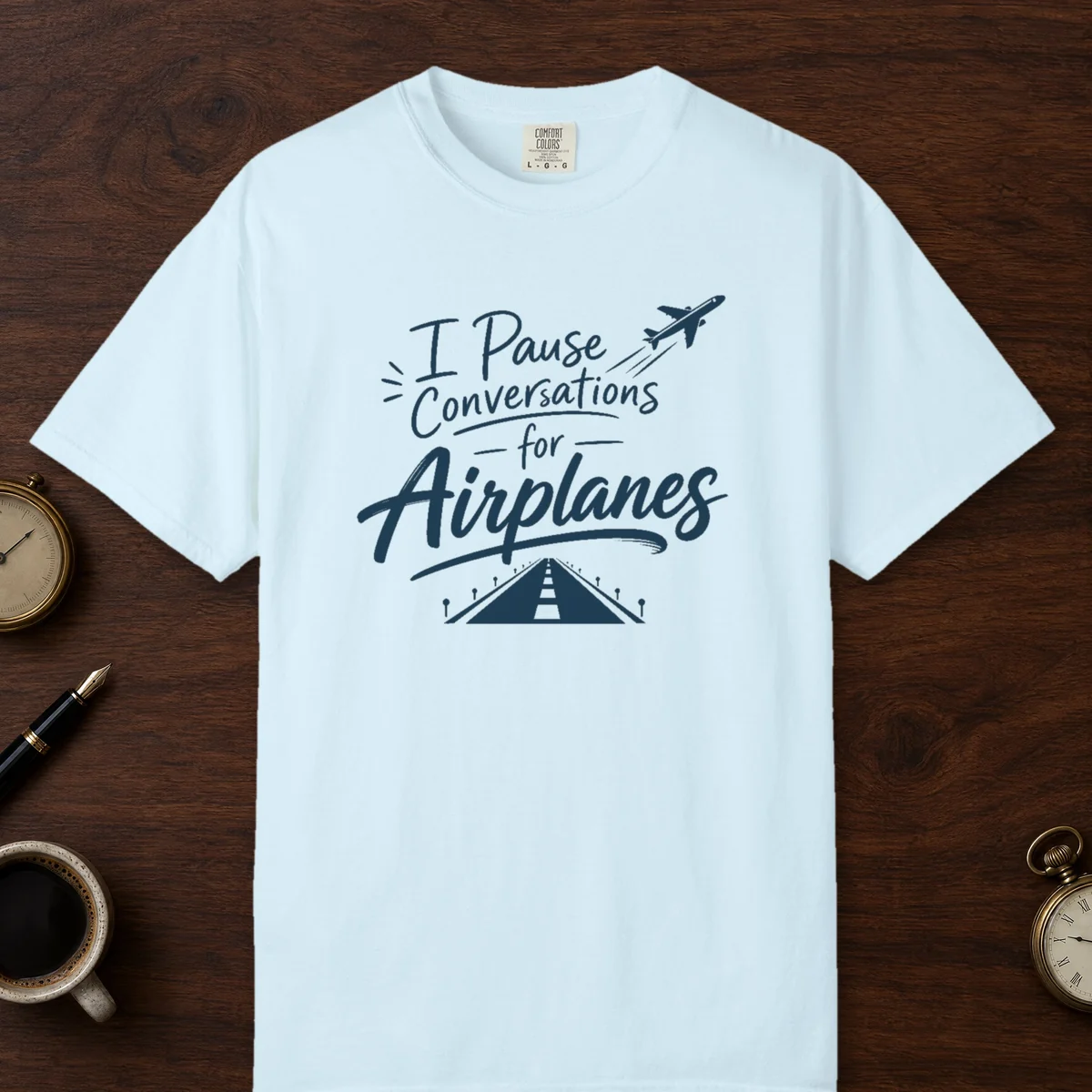 Pause Conversations Runway Tee in Chambray, front view