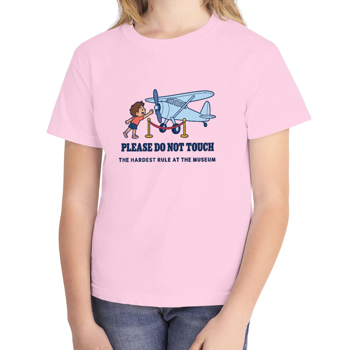 Please Do Not Touch kids tee in Blossom, Comfort Colors 9018 youth tee, front view