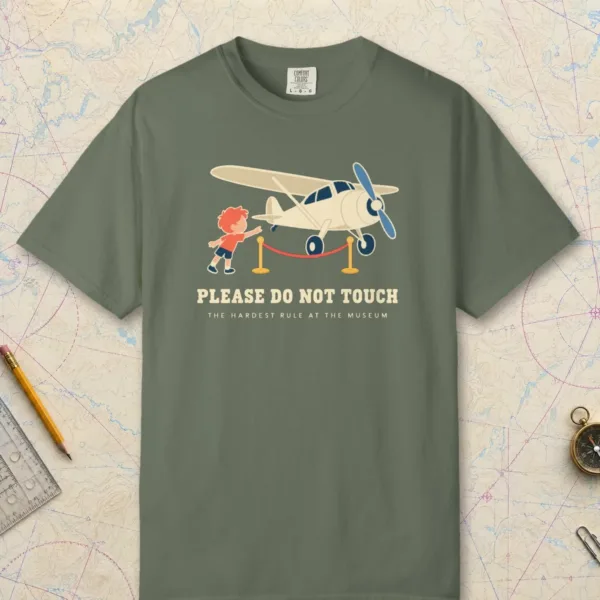 please-do-not-touch-tee-moss-front Please Do Not Touch Tee in Moss, front view