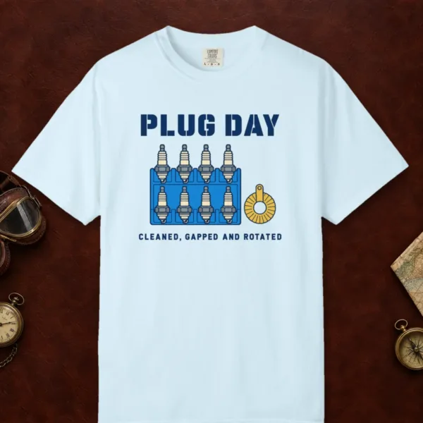 Plug Day Tee in Chambray, front view