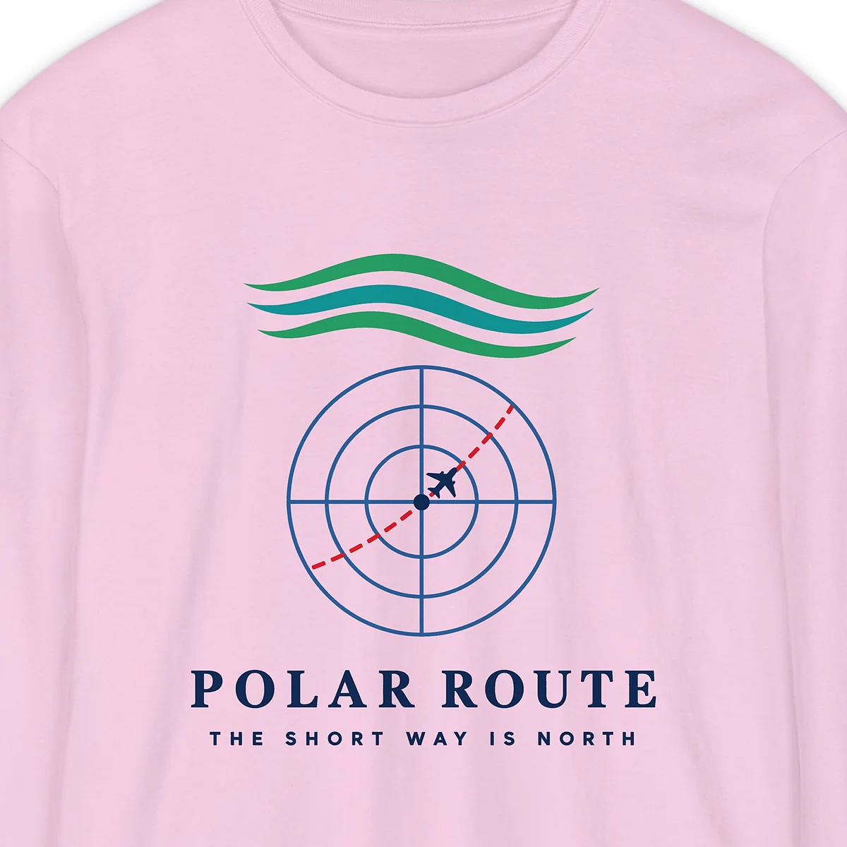Polar Route design on a Blossom Comfort Colors 6014 long-sleeve tee, close-up of the print