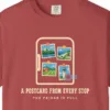Postcard from Every Stop Tee in Crimson, close-up