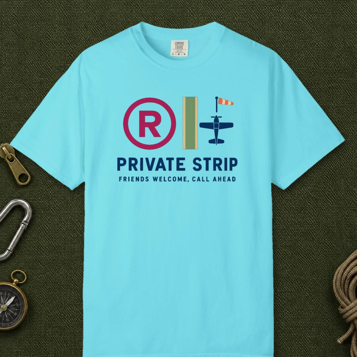 Private Strip Tee in Lagoon Blue, front view