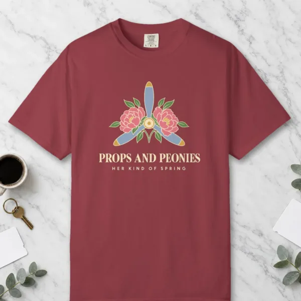 Props and Peonies Tee in Chili, front view