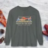 Ready on the Roof design on a Pepper Comfort Colors 6014 long-sleeve tee, front view