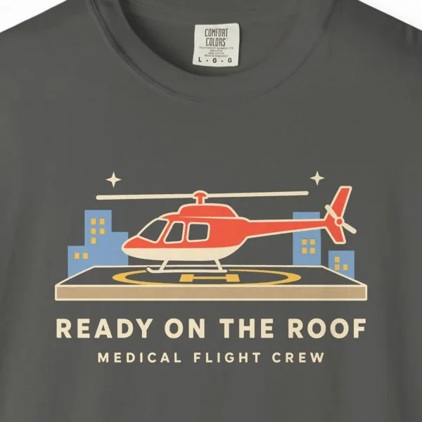 ready-on-the-roof-tee-pepper-chest Ready on the Roof Tee in Pepper, close-up