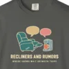 recliners-and-rumors-tee-pepper-chest Recliners and Rumors Tee in Pepper, close-up