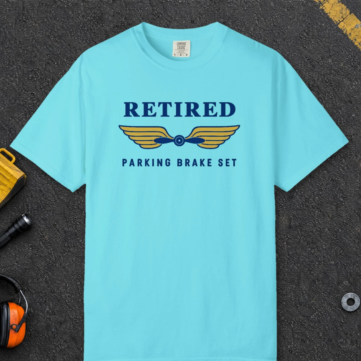 Retired Parking Brake Set Tee in Lagoon Blue, front view