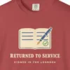 Returned to Service Tee in Crimson, close-up
