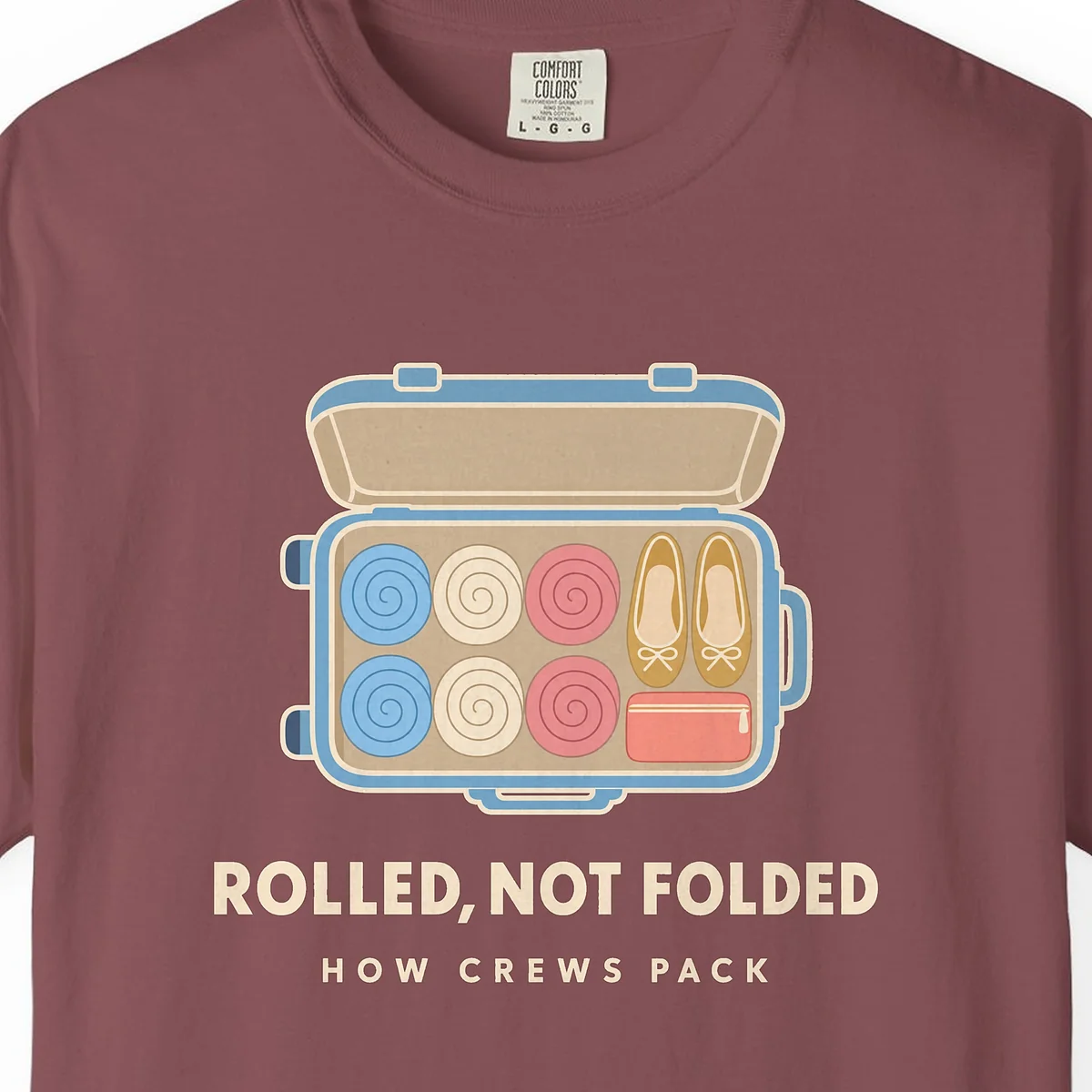 Rolled Not Folded Tee in Brick, close-up