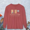 Roller Bags at Dawn design on a Crimson Comfort Colors 6014 long-sleeve tee, front view