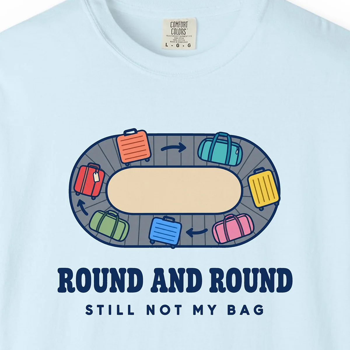 Round and Round Tee in Chambray, close-up