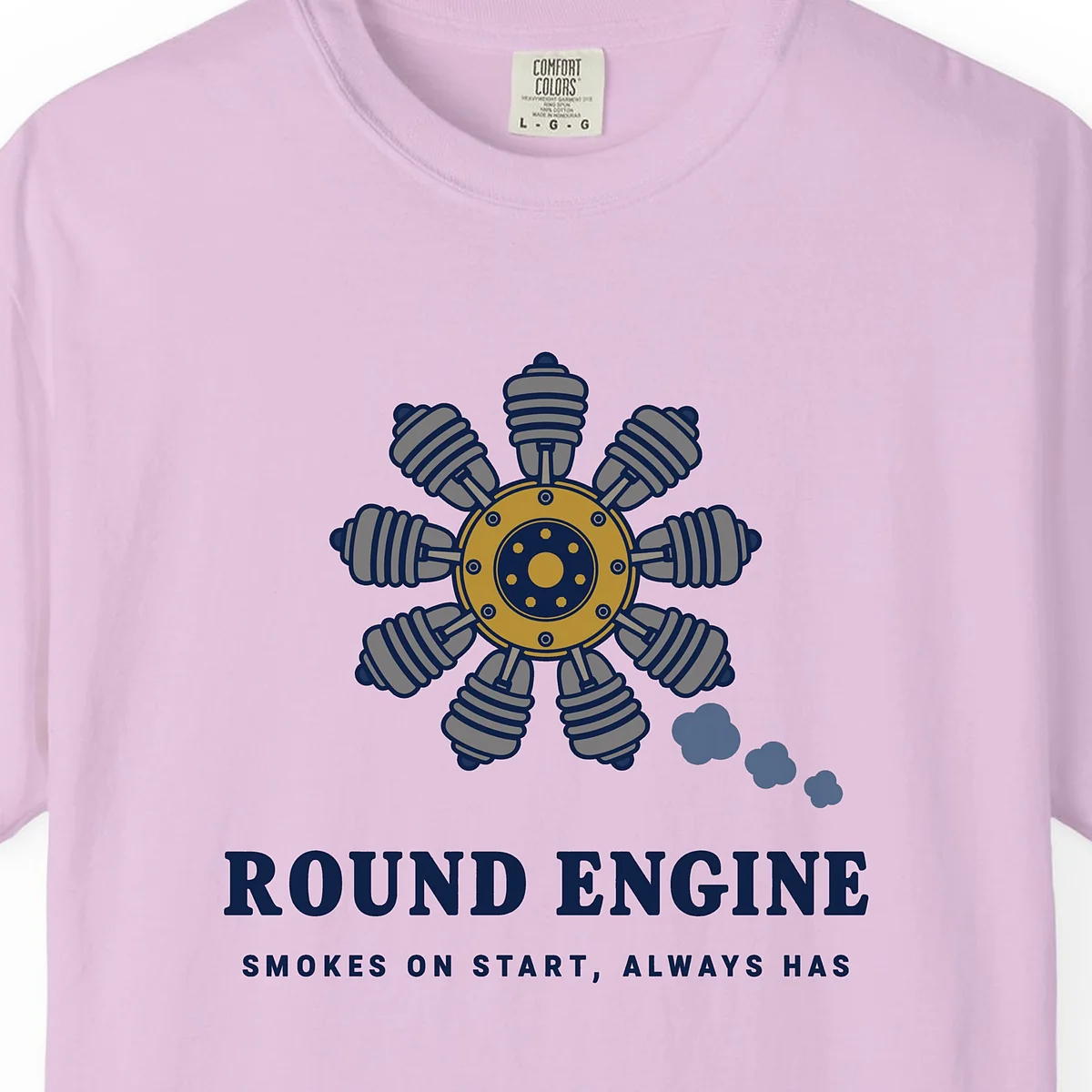 Round Engine Tee in Orchid, close-up