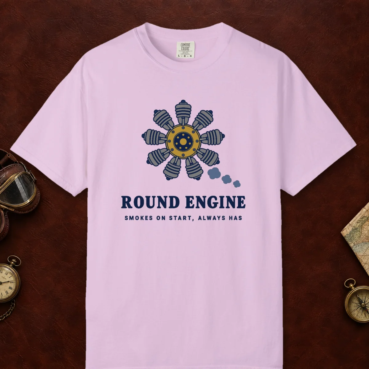 Round Engine Tee in Orchid, front view