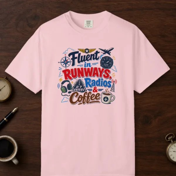 runways-radios-and-coffee-compass-tee-blossom-front Runways Radios and Coffee Compass Tee in Blossom, front view