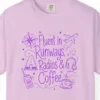 Runways Radios and Coffee Violet Tee in Orchid, close-up