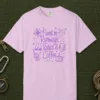 Runways Radios and Coffee Violet Tee in Orchid, front view