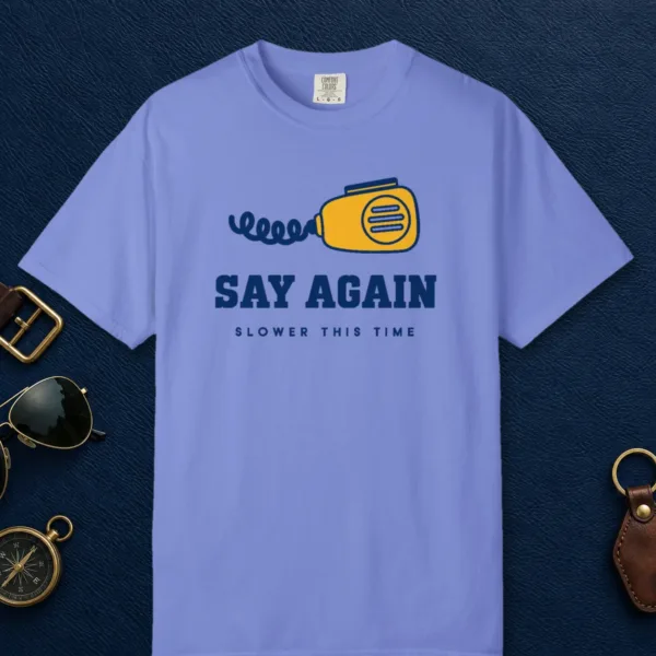 say-again-slower-tee-flo-blue-front Say Again Slower Tee in Flo Blue, front view