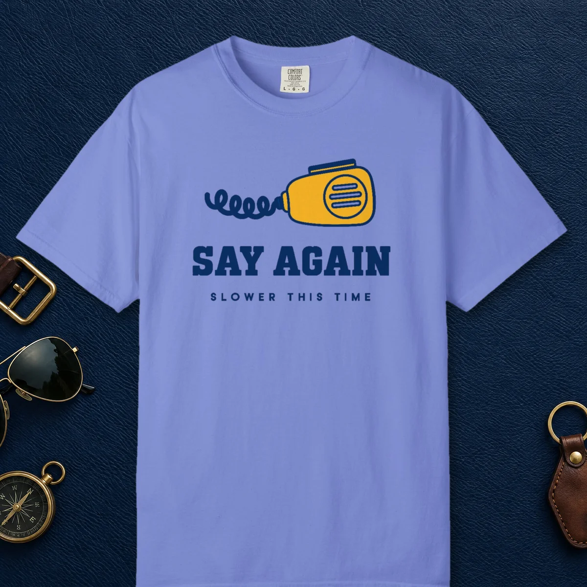 Say Again Slower Tee in Flo Blue, front view