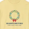 Season's Routings design on a Butter Comfort Colors 6014 long-sleeve tee, close-up of the print