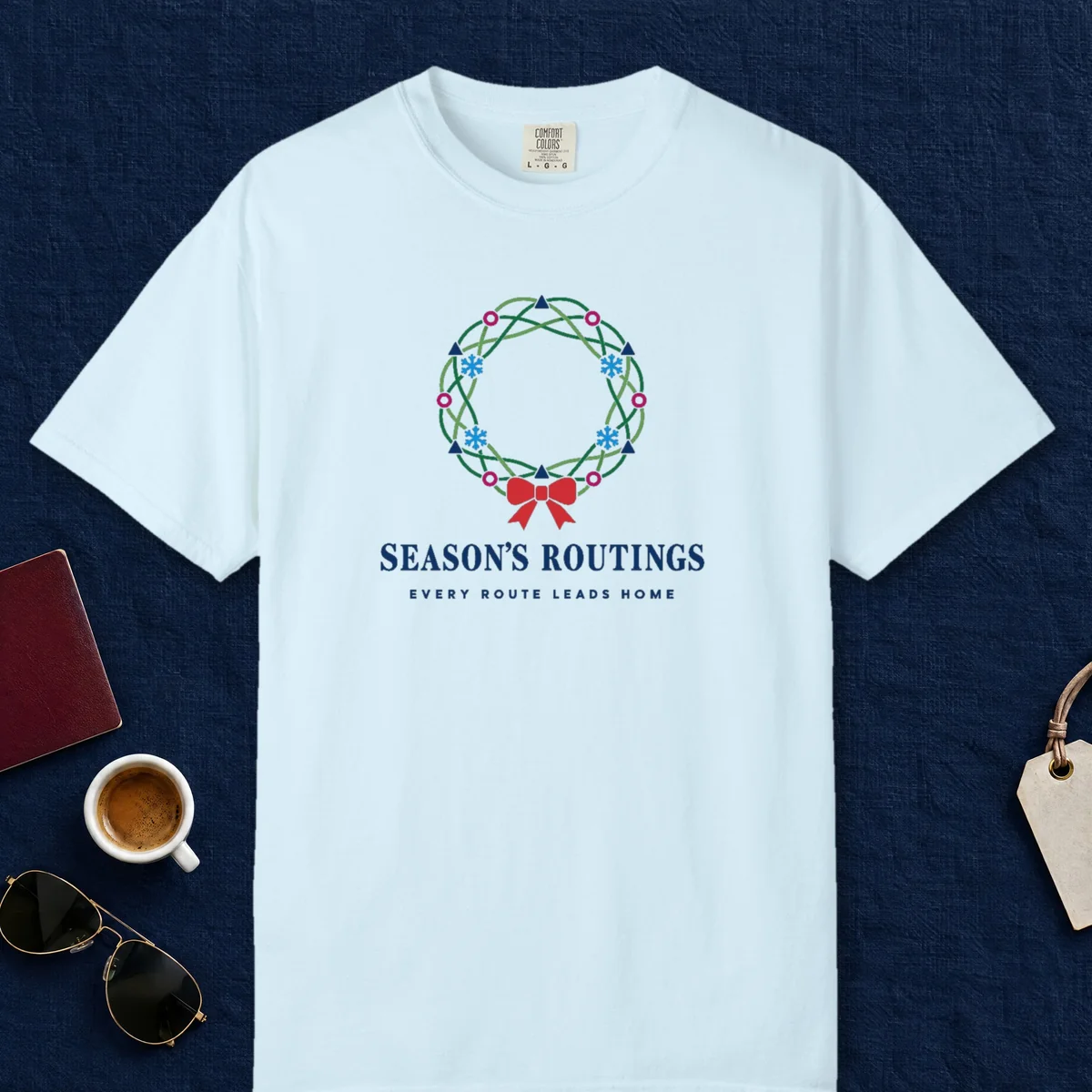 Season's Routings Tee in Chambray, front view