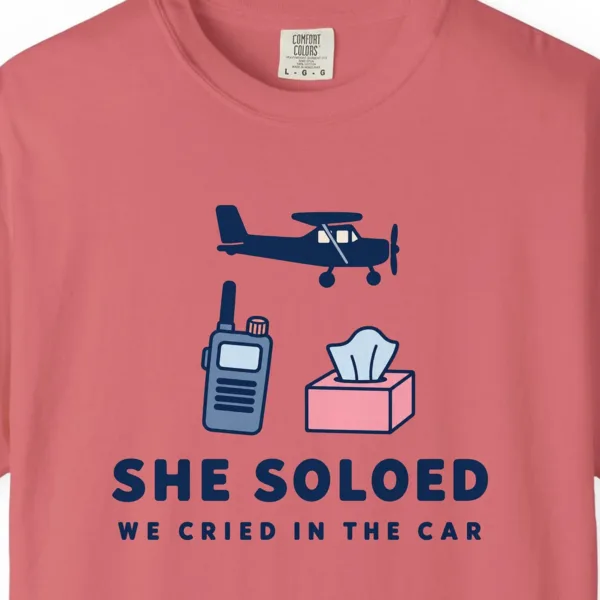 she-soloed-tee-watermelon-chest She Soloed Tee in Watermelon, close-up