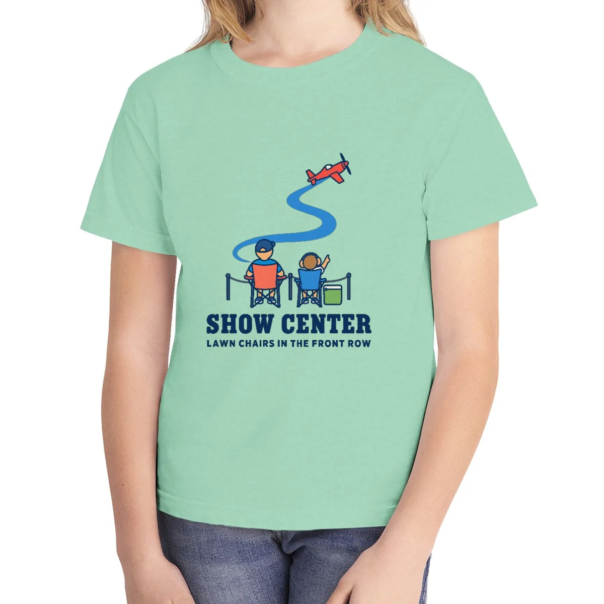 Show Center kids tee in Island Reef, Comfort Colors 9018 youth tee, front view