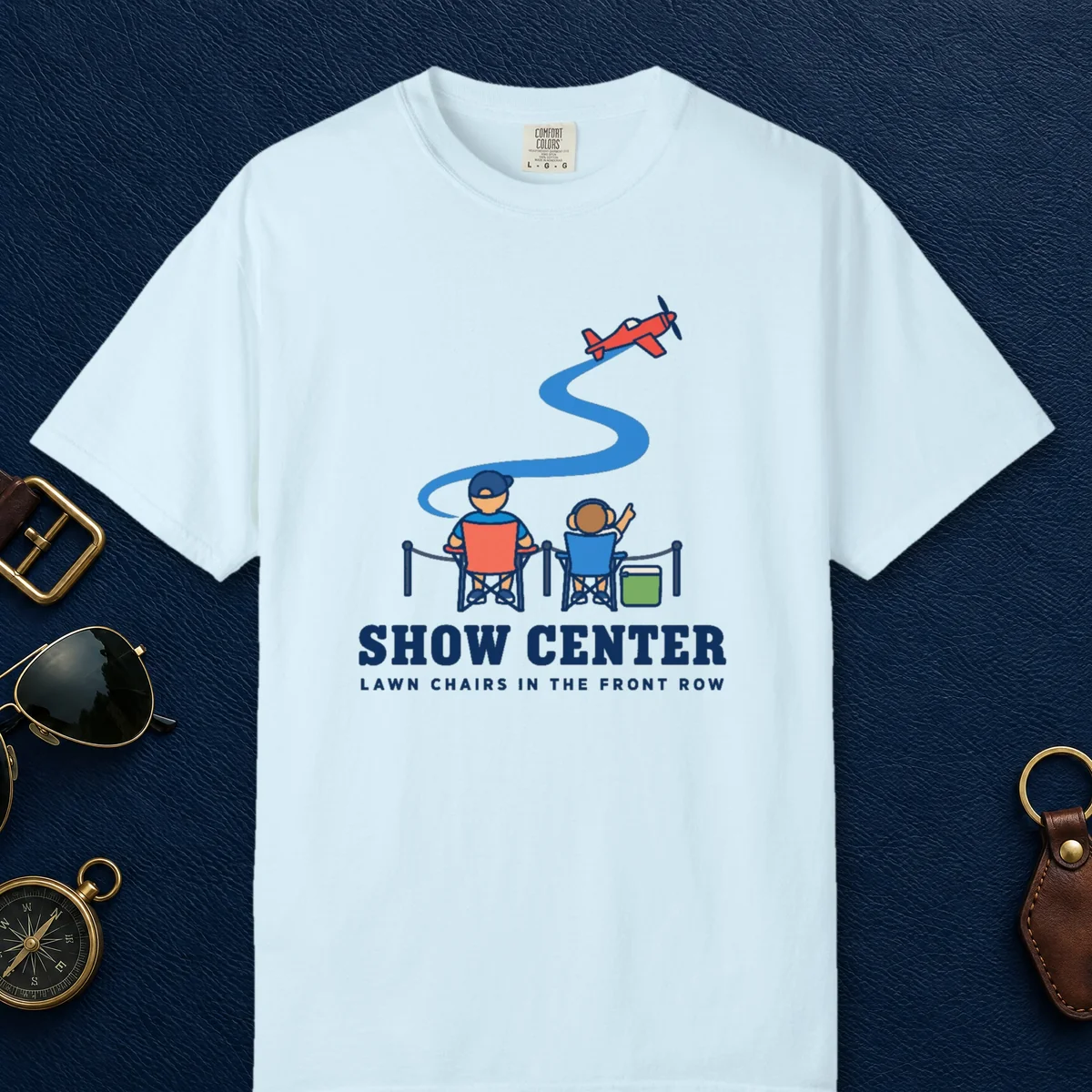 Show Center Tee in Chambray, front view