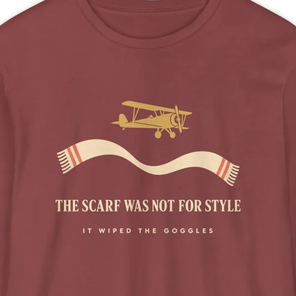 silk-scarf-long-sleeve-tee-brick-chest Silk Scarf design on a Brick Comfort Colors 6014 long-sleeve tee, close-up of the print