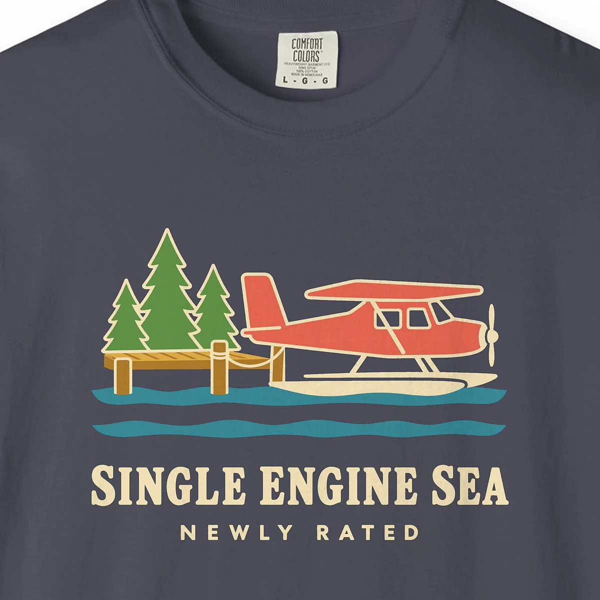 Single Engine Sea Tee in Navy, close-up