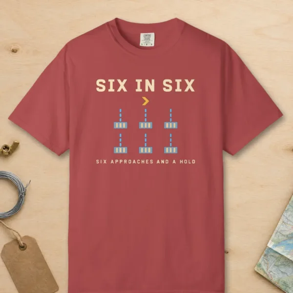 six-in-six-tee-crimson-front Six in Six Tee in Crimson, front view