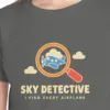 Close-up of the Sky Detective design on the Pepper kids tee, Comfort Colors 9018 youth tee, with the neckline